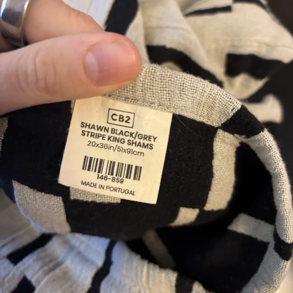 CB2 Shawn Black Gray King Sham 20x 36‎ Inch Cotton Pillow Case